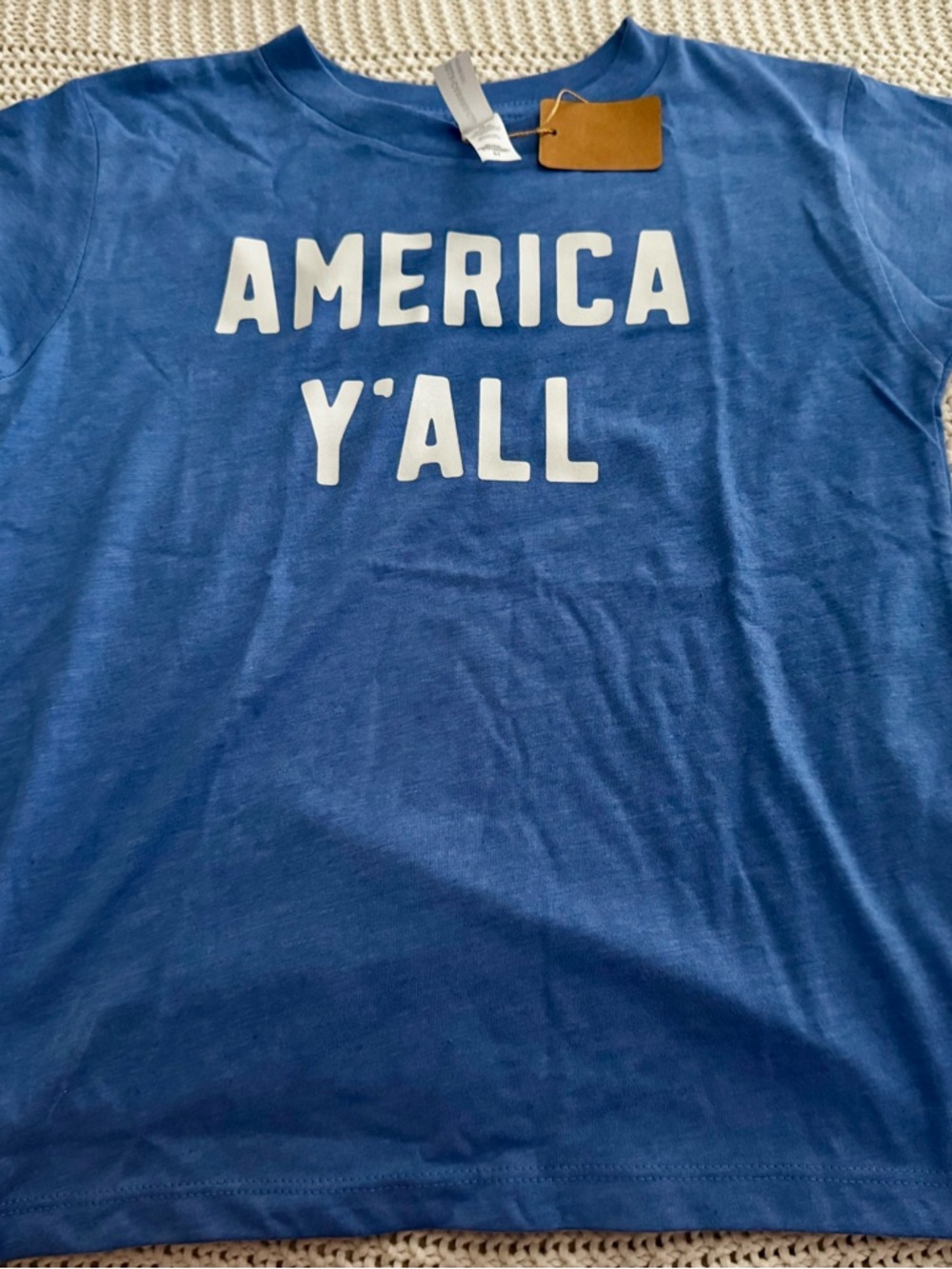 Bella Canvas Blue Kids Tee with White "AMERICA Y'ALL" Graphic